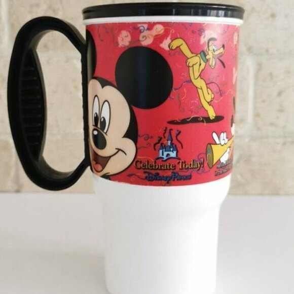 Disney Parks Celebrate Today Plastic Travel Mug Red Mickey Fab 5 Black Handle - Picture 1 of 8